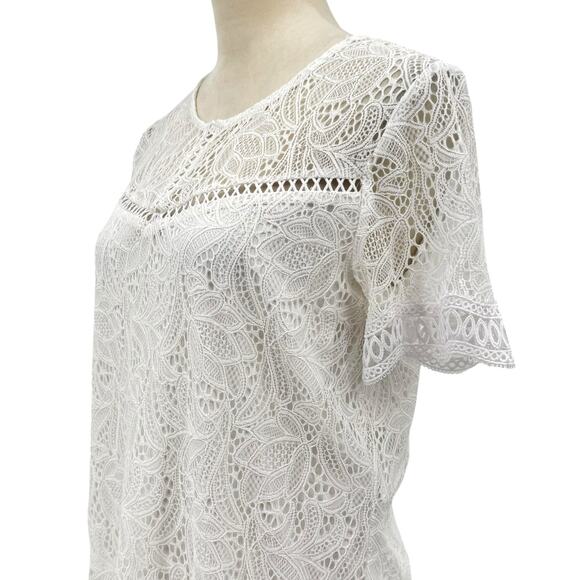 Laundry by Shelli Segal Cloverfield White Lace Overlay Feminine Blouse - Picture 11 of 14